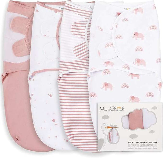 Mama Cheetah Pink Baby Swaddle Set of 4 - Size Small/Medium, 0-3 Months (Newborn)