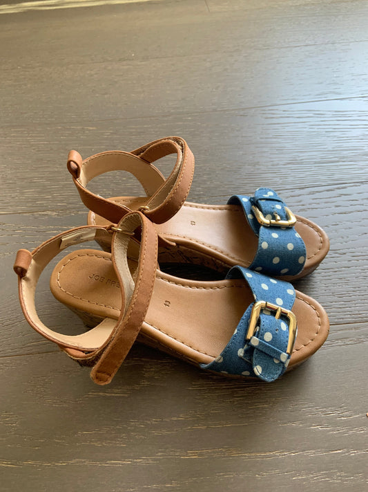 Joe Fresh size 13  white polka dot denim and camel sandal, Shoes 13 (Kids:4-8yr)
