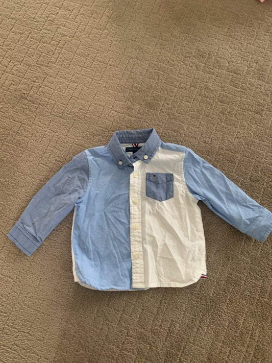 Tommy Hilfiger size 12 M blue and white dress shirt, Kids 12 Month (9-12M)