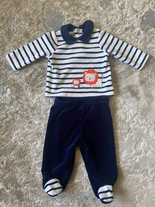 Little me size 3 m blue and navy velvet 2pc outfit, Kids 3 Month (0-3M)