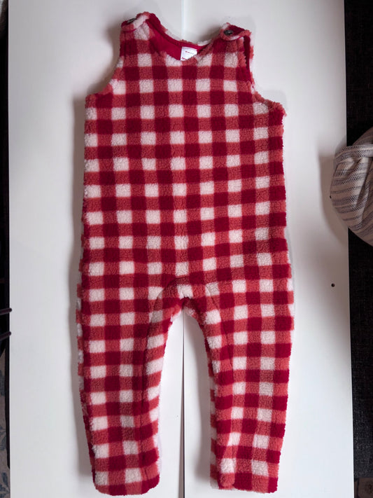 3T Hanna  Anderson fleece red checkers overalls , Kids 3T