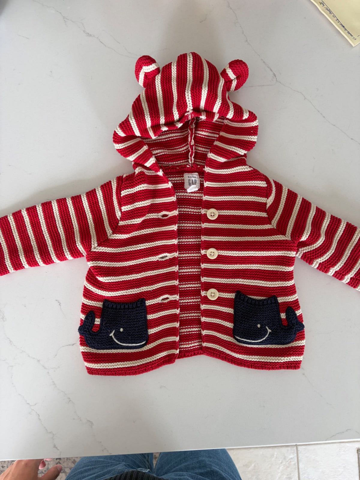 Baby Gap Nautical red striped baby cardigan hoodie, Kids 6 Month (3-6M)