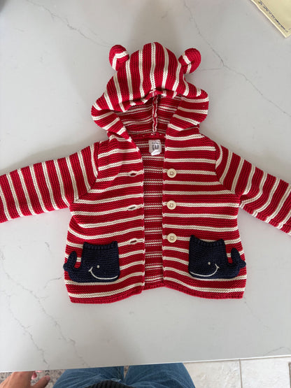 Baby Gap Nautical red striped baby cardigan hoodie, Kids 6 Month (3-6M)