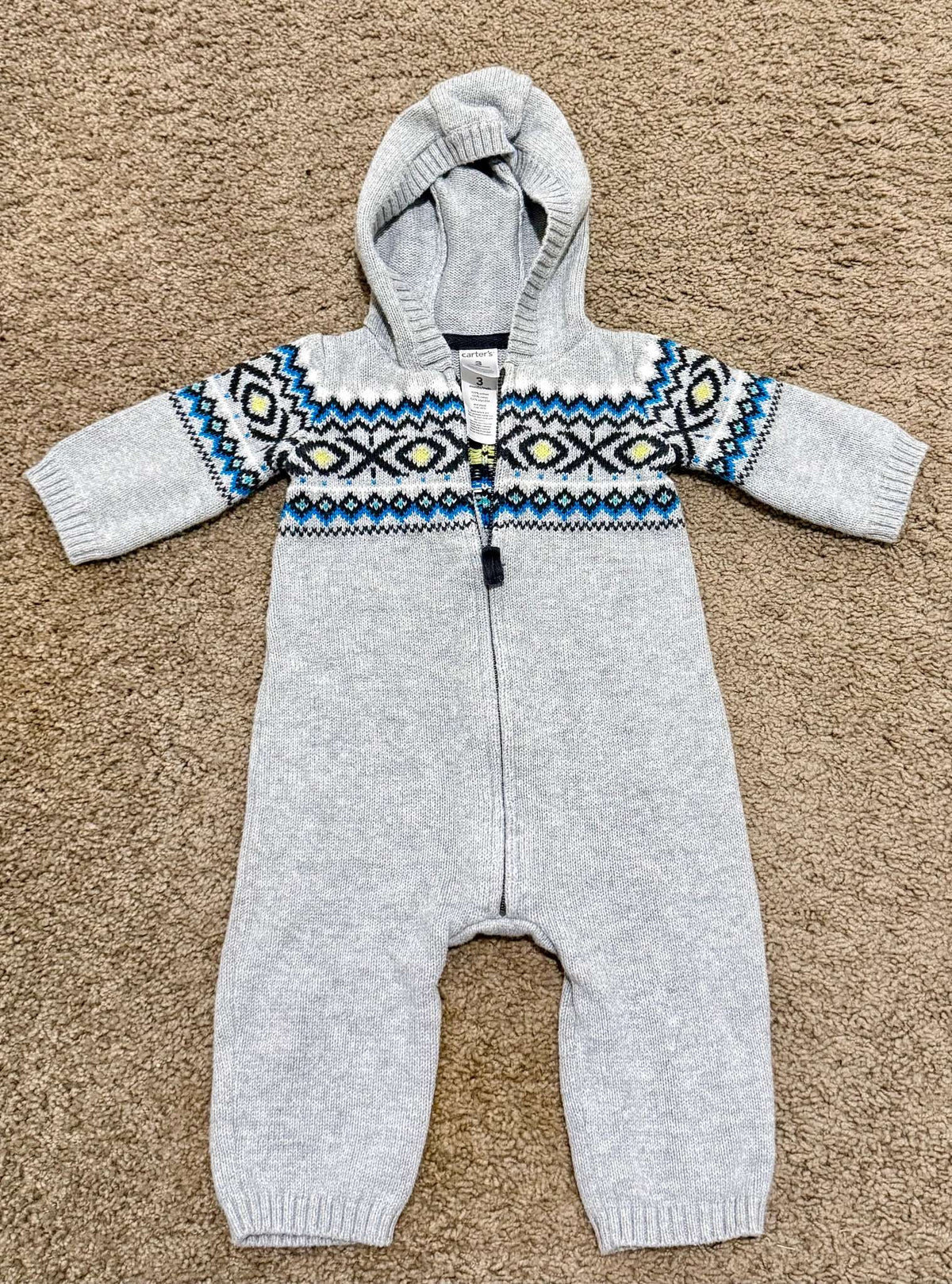 Carters Boys Fair Isle Sweater Jumper 3M, Kids 3 Month (0-3M)