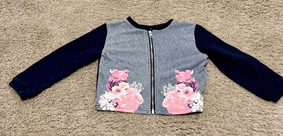 Deux Par Deux Floral Zip Up Jacket Size 6, Kids 6/6X