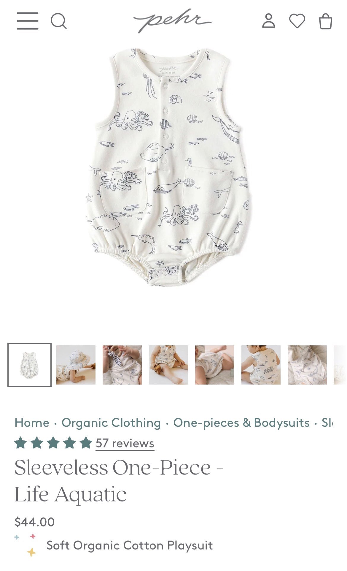 Pehr Baby Onesie and Hat, Kids 3 Month (0-3M)