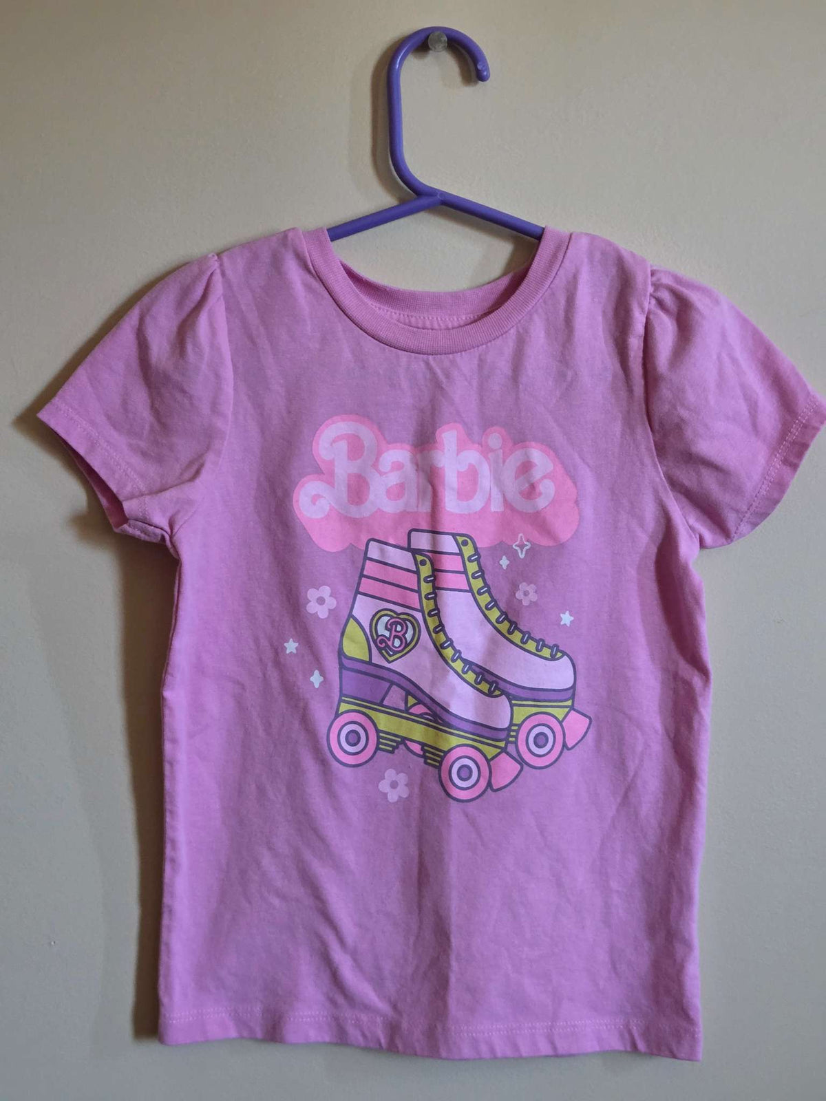 Girls Pink Barbie Rollerskating Tshirt 4T, Kids 4/4T