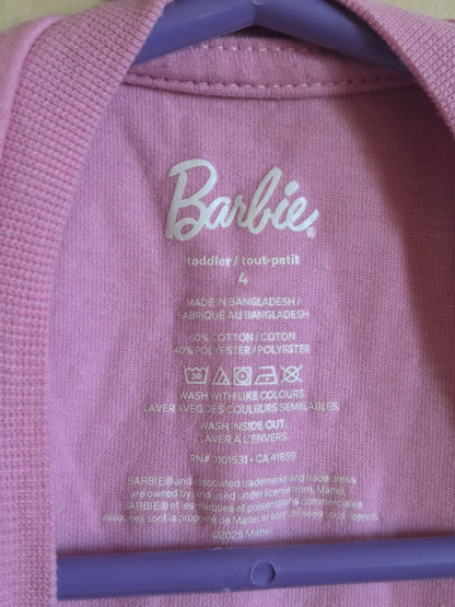 Girls Pink Barbie Rollerskating Tshirt 4T, Kids 4/4T