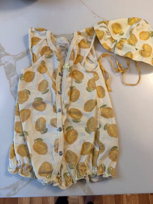 Lemon summer outfit with hat, Kids 9 Month (6-9M)