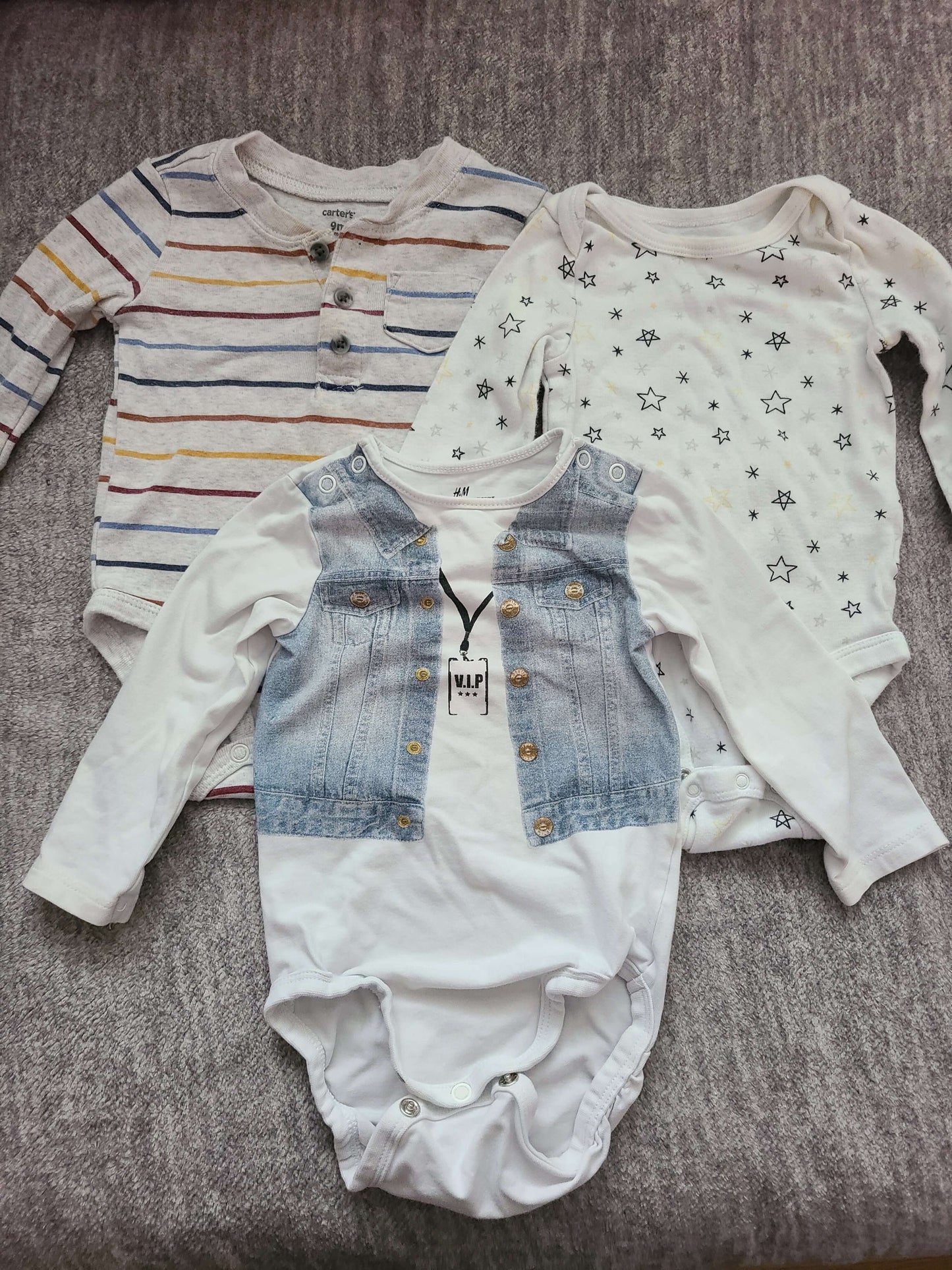 9 month long sleeve onsies 3 pcs, Kids 9 Month (6-9M)
