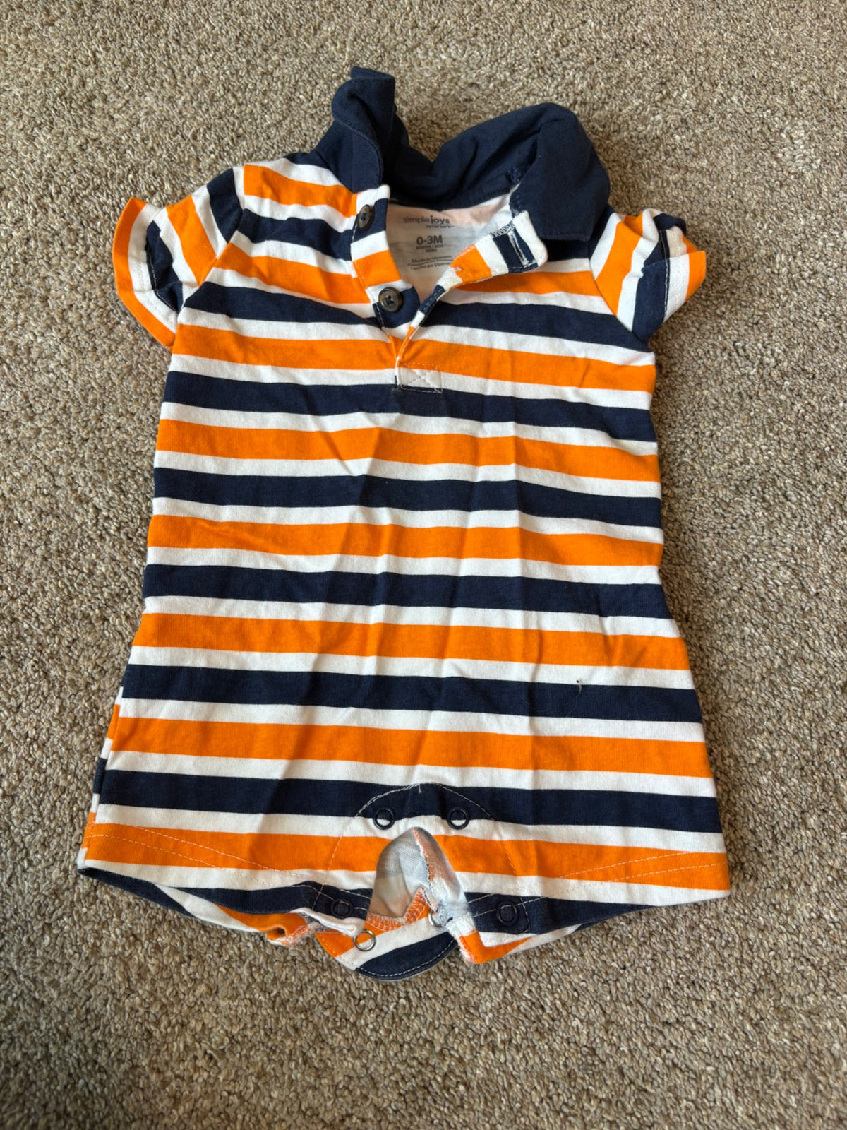 Carters striped short polo onesie, Kids 3 Month (0-3M)