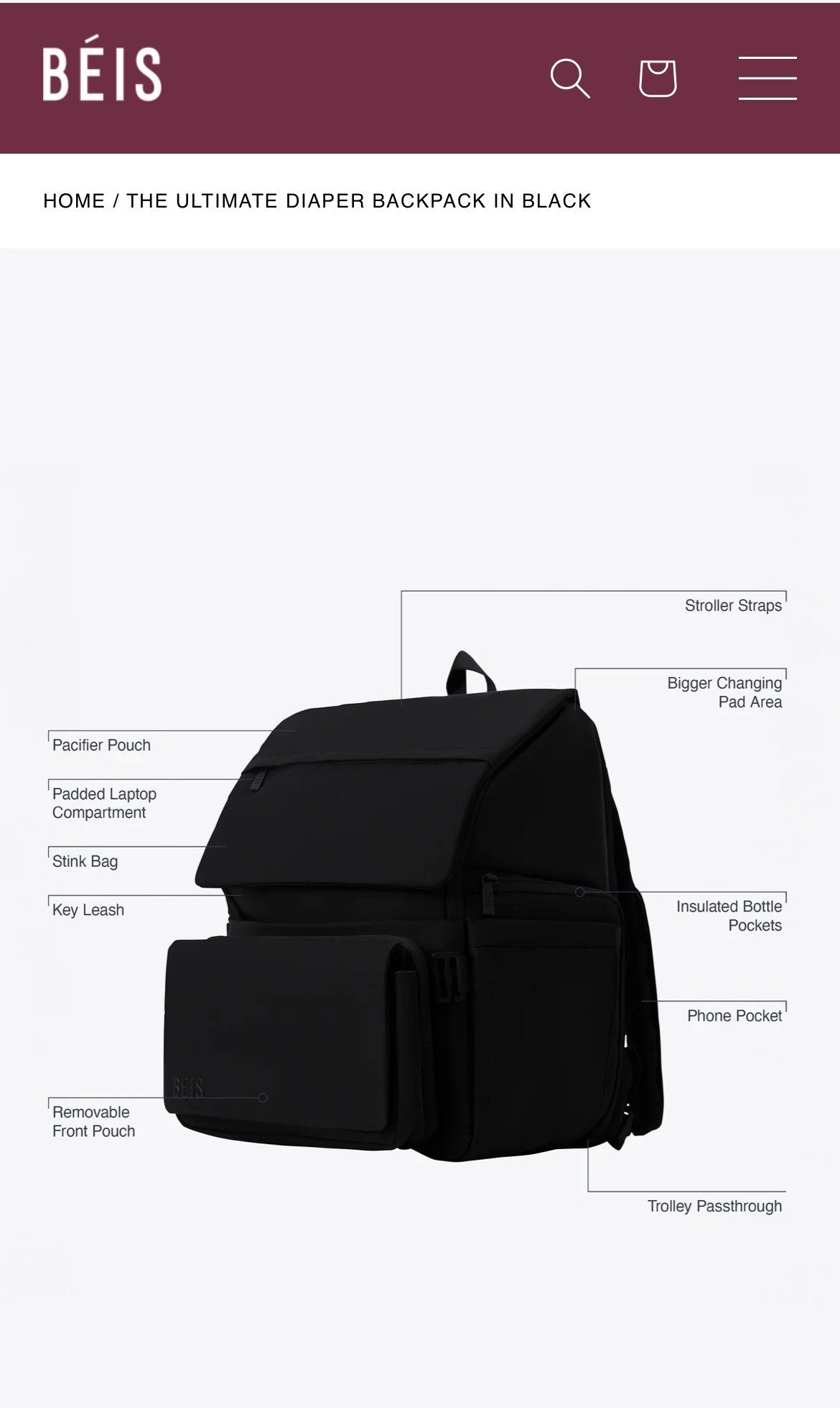 BEIS “The Ultimate Diaper Bag” in Black ($266 MSRP)