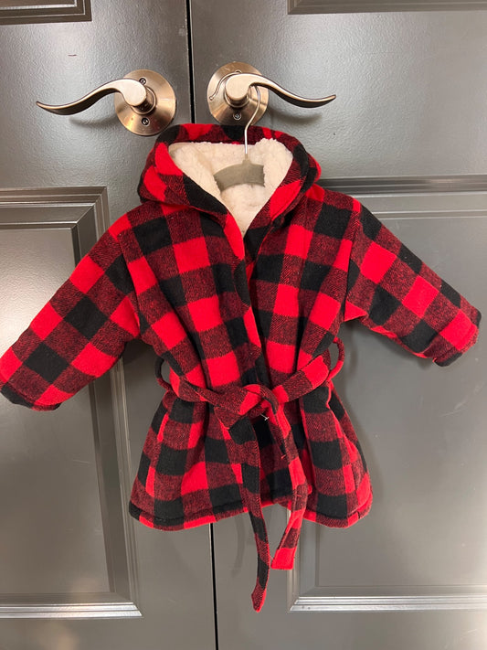 Indigo Baby Red and Black Buffalo Plaid Sherpa-Lined Hooded Robe 0-12 months, Kids 12 Month (9-12M)