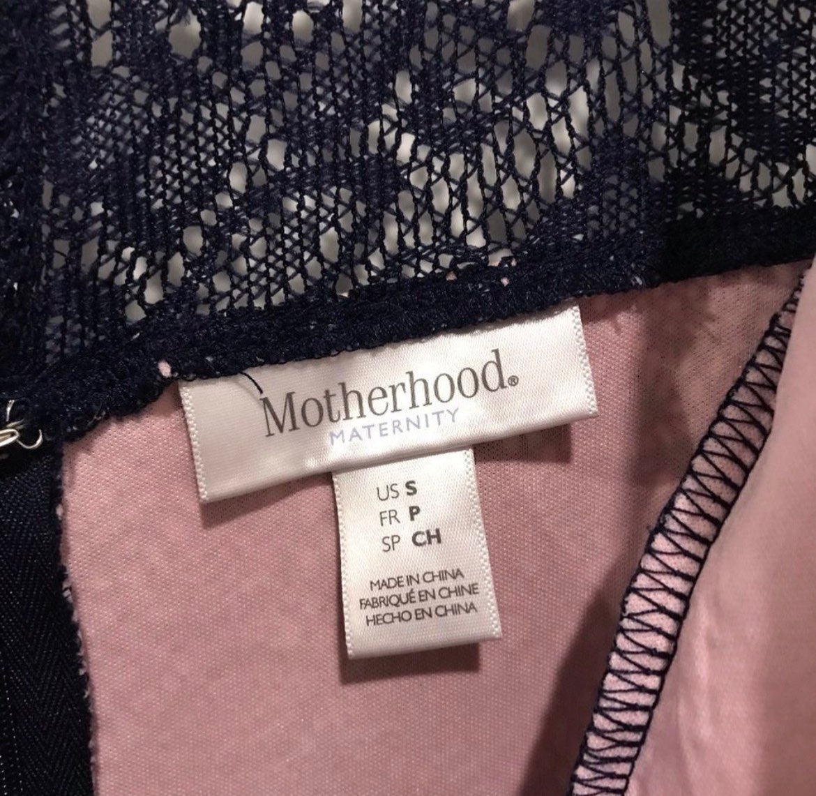 Blue lace, pink underlay, Maternity dress Small, Maternity S (4-6)