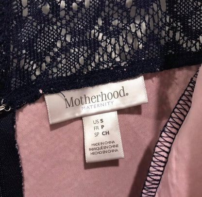 Blue lace, pink underlay, Maternity dress Small, Maternity S (4-6)
