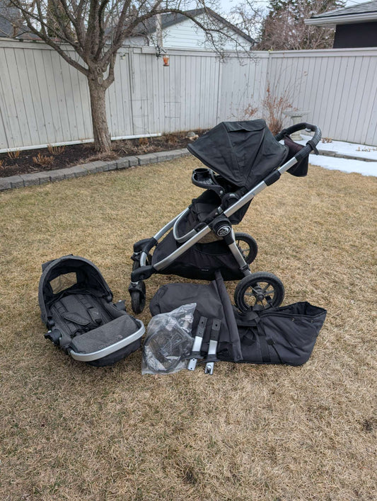 City Select Baby Jogger Double Stroller + 2nd Seat + Bassinet + Accessories