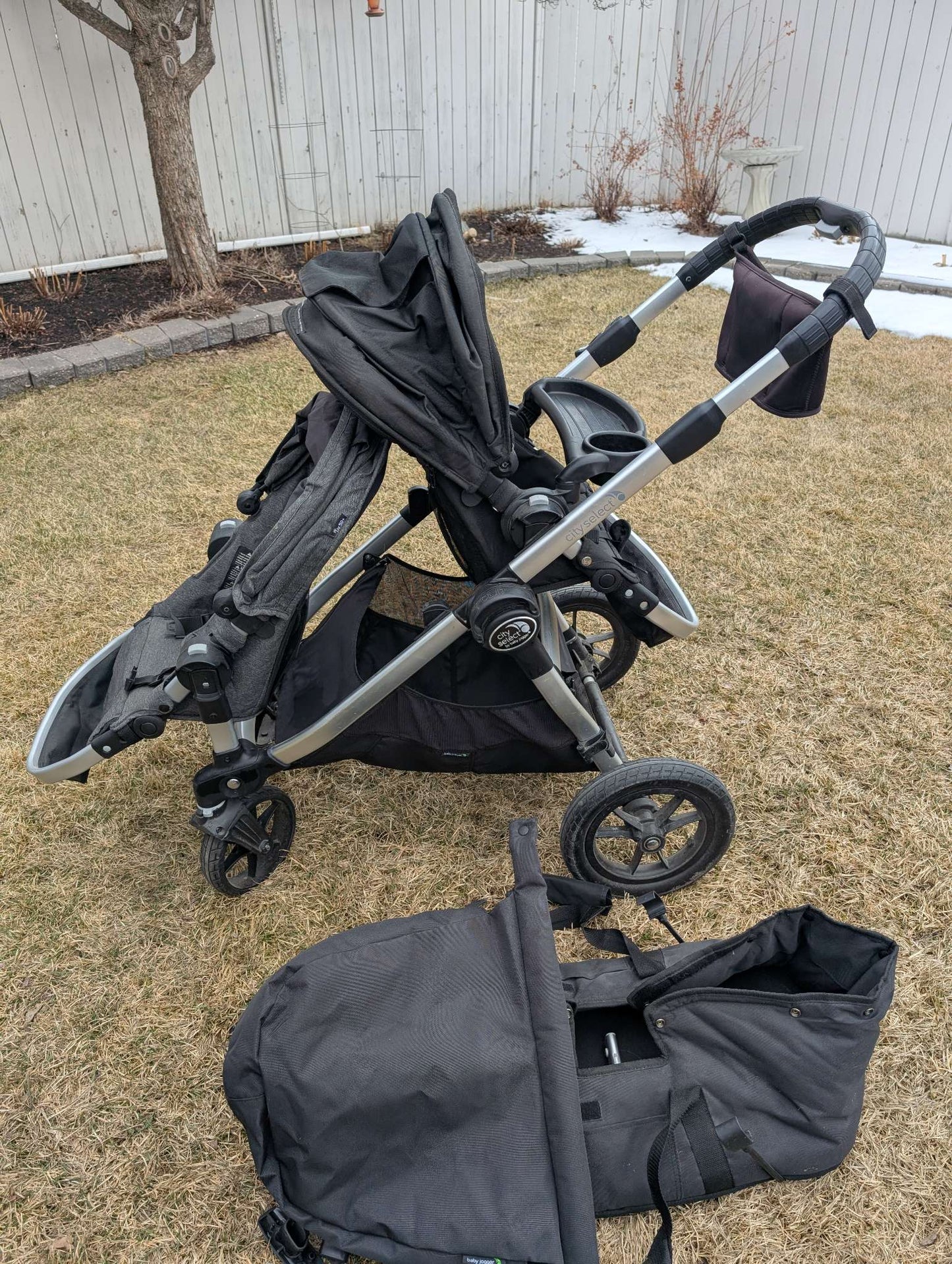 City Select Baby Jogger Double Stroller + 2nd Seat + Bassinet + Accessories