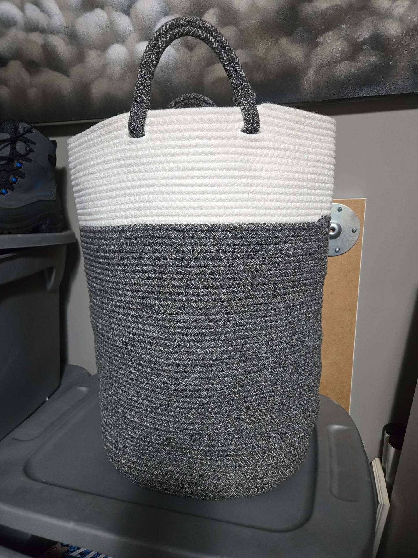 White & Grey Tall Woven Bin