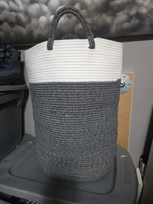 White & Grey Tall Woven Bin