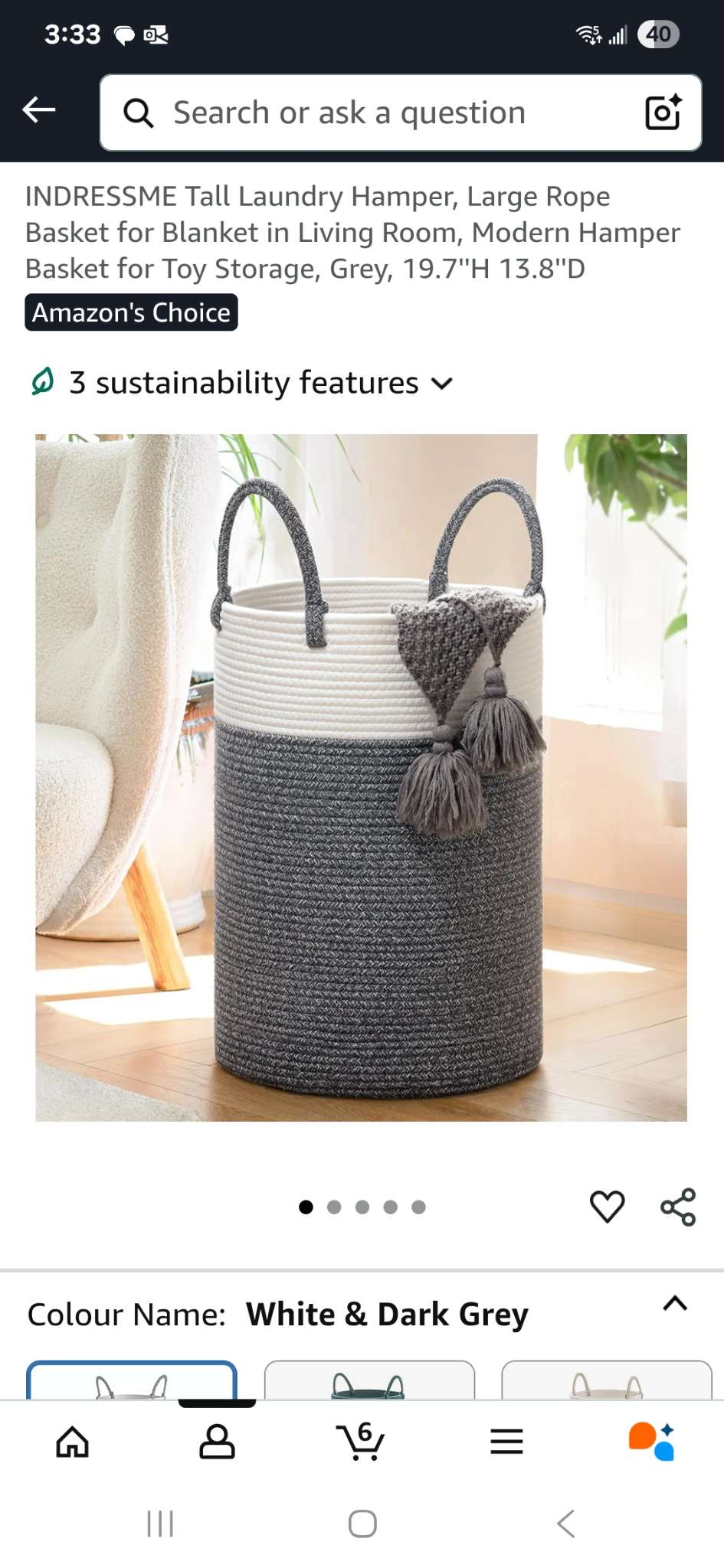 White & Grey Tall Woven Bin