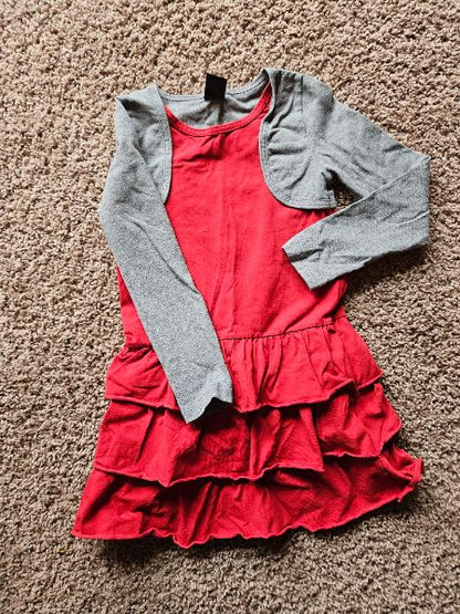 dress, size 4, red/grey, Peekaboo Beans, Kids 4/4T