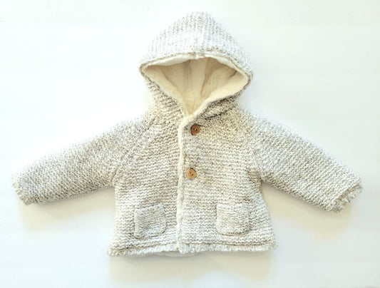 Zara knit sherpa hooded sweater, grey, 3-6 months, like new, Kids 6 Month (3-6M)