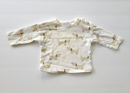 Zara dog long sleeve shirt, 1-3 months, ecru, VGUC, Kids 3 Month (0-3M)