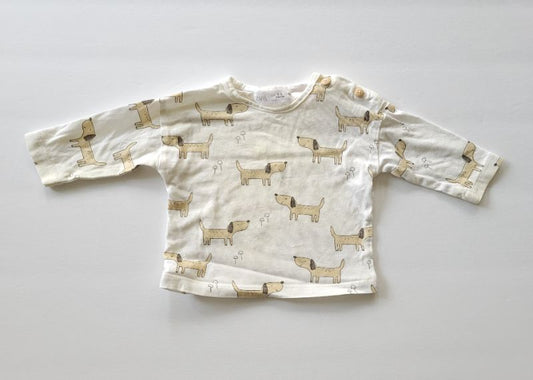 Zara dog long sleeve shirt, 1-3 months, ecru, VGUC, Kids 3 Month (0-3M)