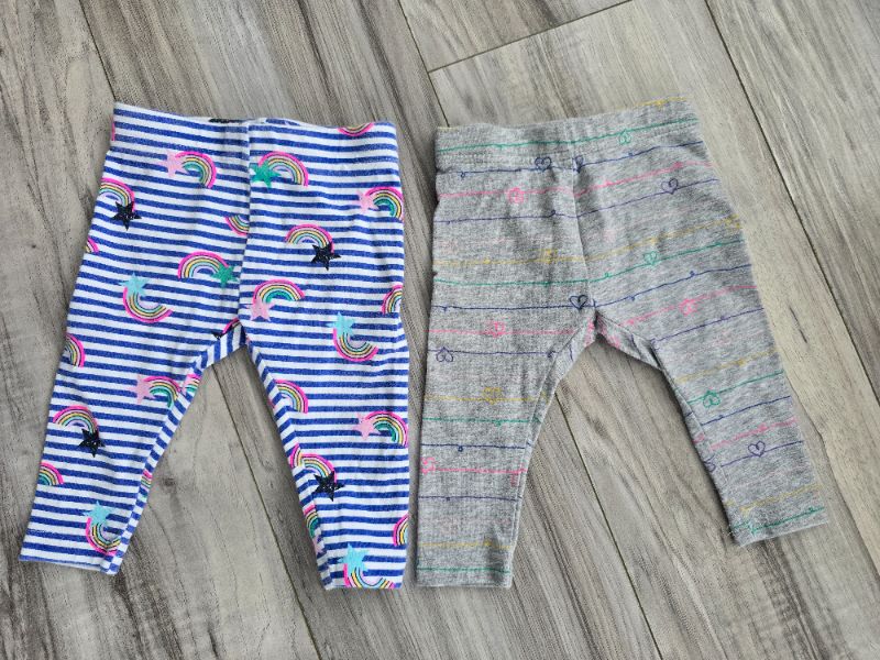 Used 2 pairs of girls leggings by George size 3 to 6 MTHS, Kids 6 Month (3-6M)