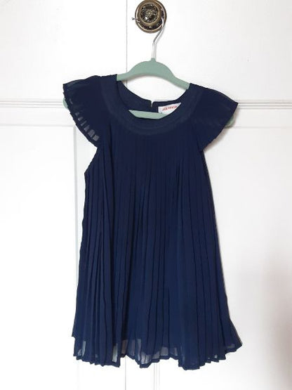 12-18  m Dark Blue Pleated Chiffon Dress, Kids 18 Month (12-18M)