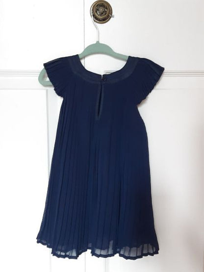12-18  m Dark Blue Pleated Chiffon Dress, Kids 18 Month (12-18M)