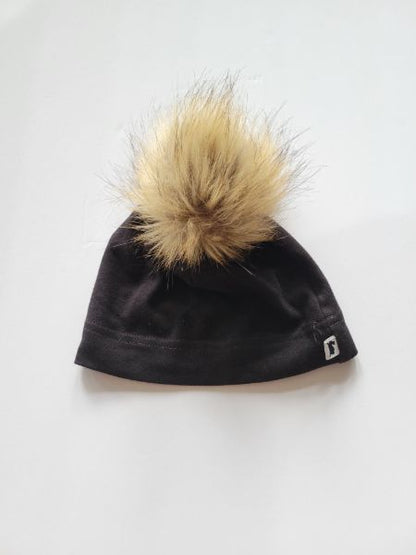 Little & Lively pom pom hat, black, baby (0-6 months) , EUC