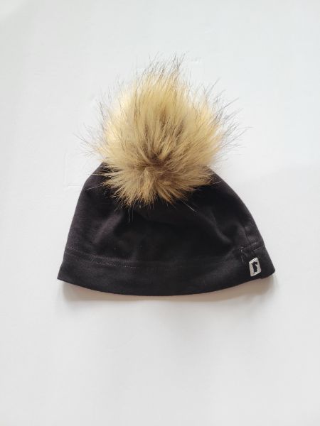 Little & Lively pom pom hat, black, baby (0-6 months) , EUC