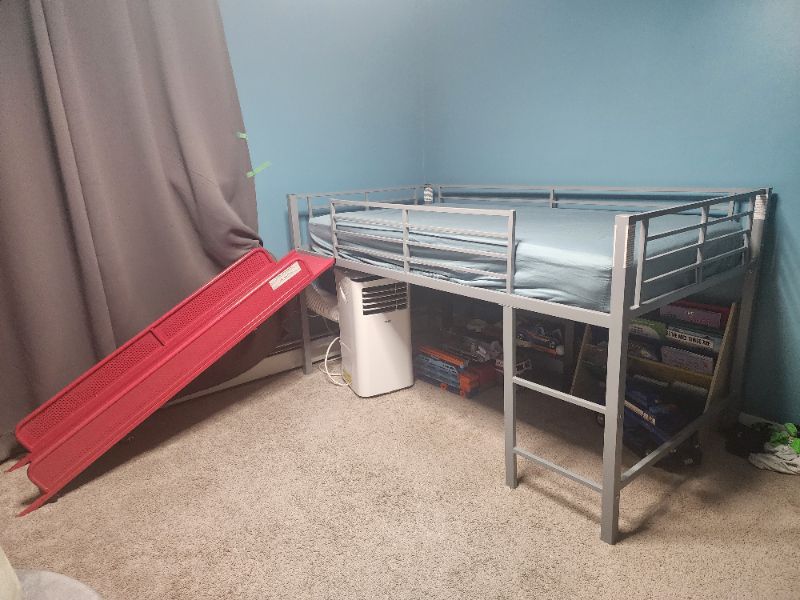 Twin Loft bunk Bed WITH SLIDE & Mattress, MSRP: $800, EUC