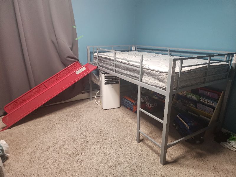 Twin Loft bunk Bed WITH SLIDE & Mattress, MSRP: $800, EUC