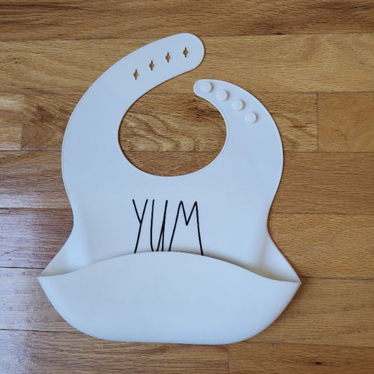 Rae Dunn Yum Silicone White Bib