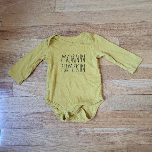 Rae Dunn Baby Morning Pumpkin Mustard Yellow Onesie 6-9M, Kids 9 Month (6-9M)