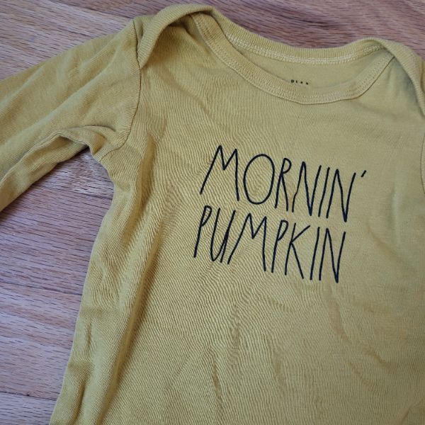 Rae Dunn Baby Morning Pumpkin Mustard Yellow Onesie 6-9M, Kids 9 Month (6-9M)