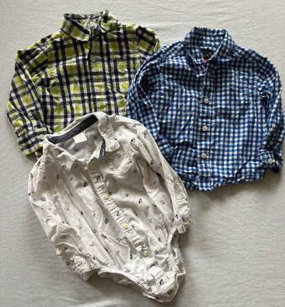 Boys Dress Shirt Bundle, 3 Collared Tops, 18-24 months, Kids 24 Month (18-24M)