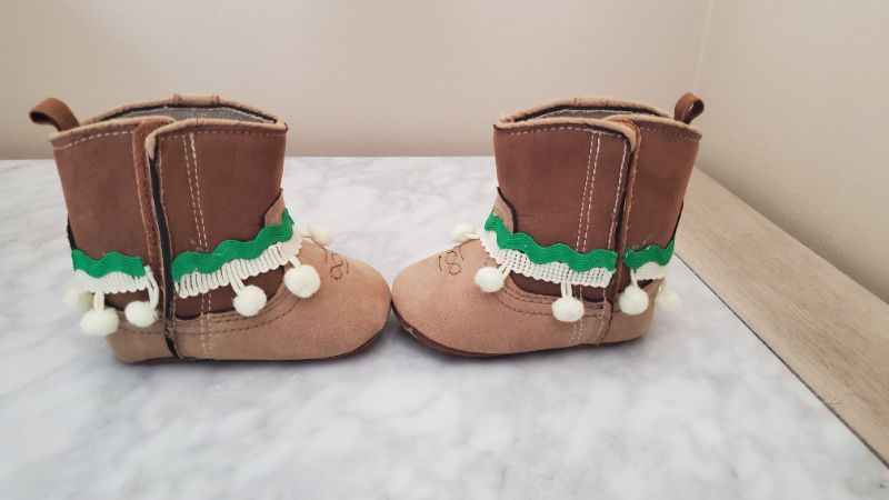 Pompom Cowboy Boots, Size 3 - 6 Months, Shoes 2 (Baby: 0-12 mth)