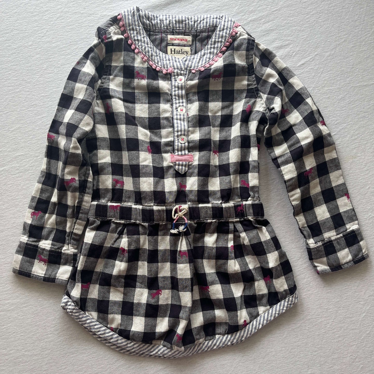 Hatley Girls Tunic, Size 4, Checkered/Pink Horses, Kids 4/4T