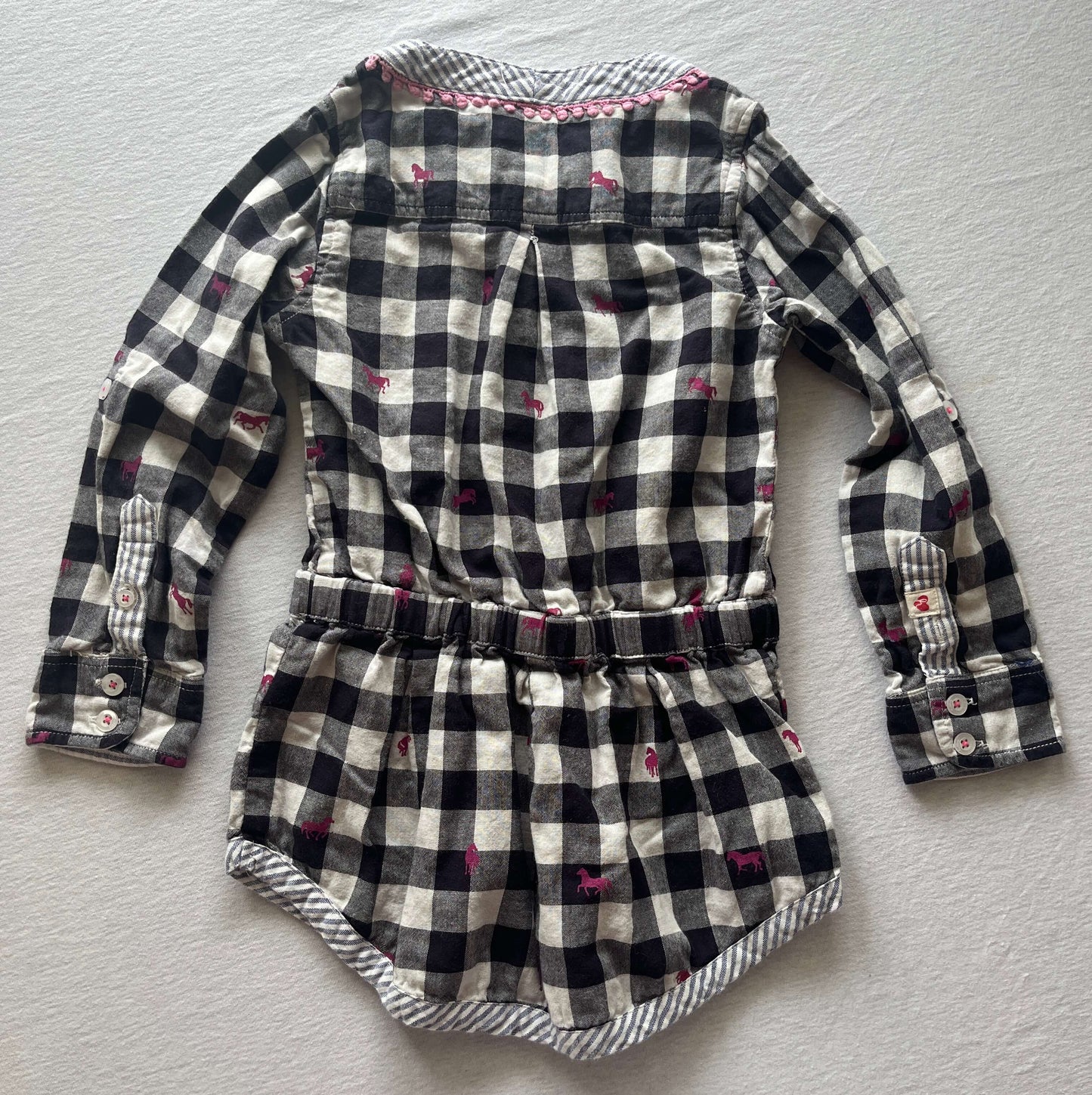 Hatley Girls Tunic, Size 4, Checkered/Pink Horses, Kids 4/4T