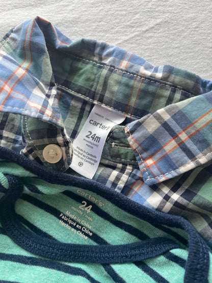 Carter's Boys Shirt Bundle, Onesie and Button Up, 24 months, Kids 24 Month (18-24M)