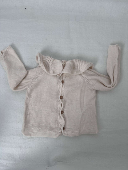 Zara ruffle collar knit top with back buttons 9-12m, Kids 12 Month (9-12M)