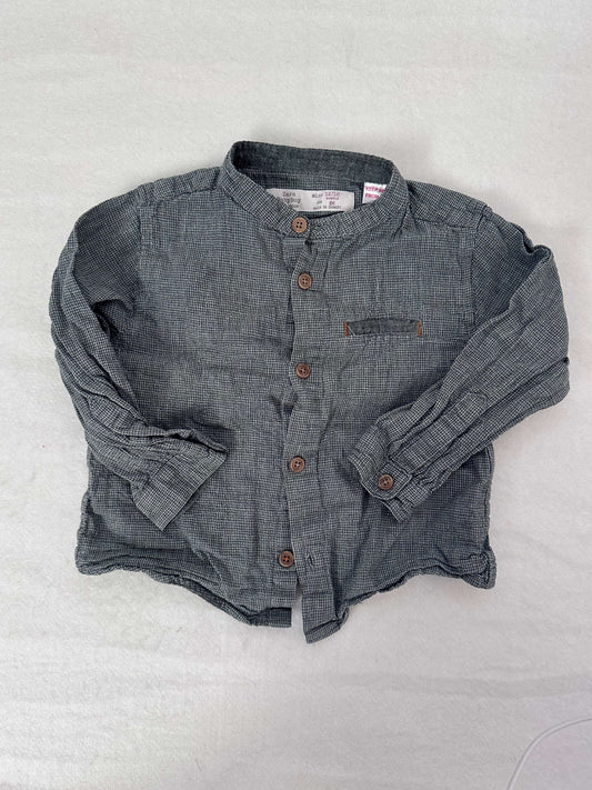 Zara sage green grid button down 12-18m, Kids 18 Month (12-18M)