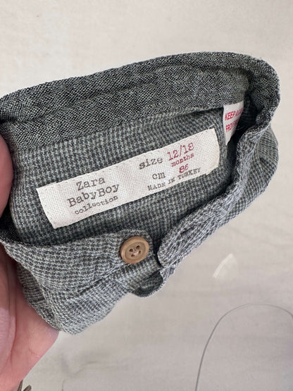 Zara sage green grid button down 12-18m, Kids 18 Month (12-18M)