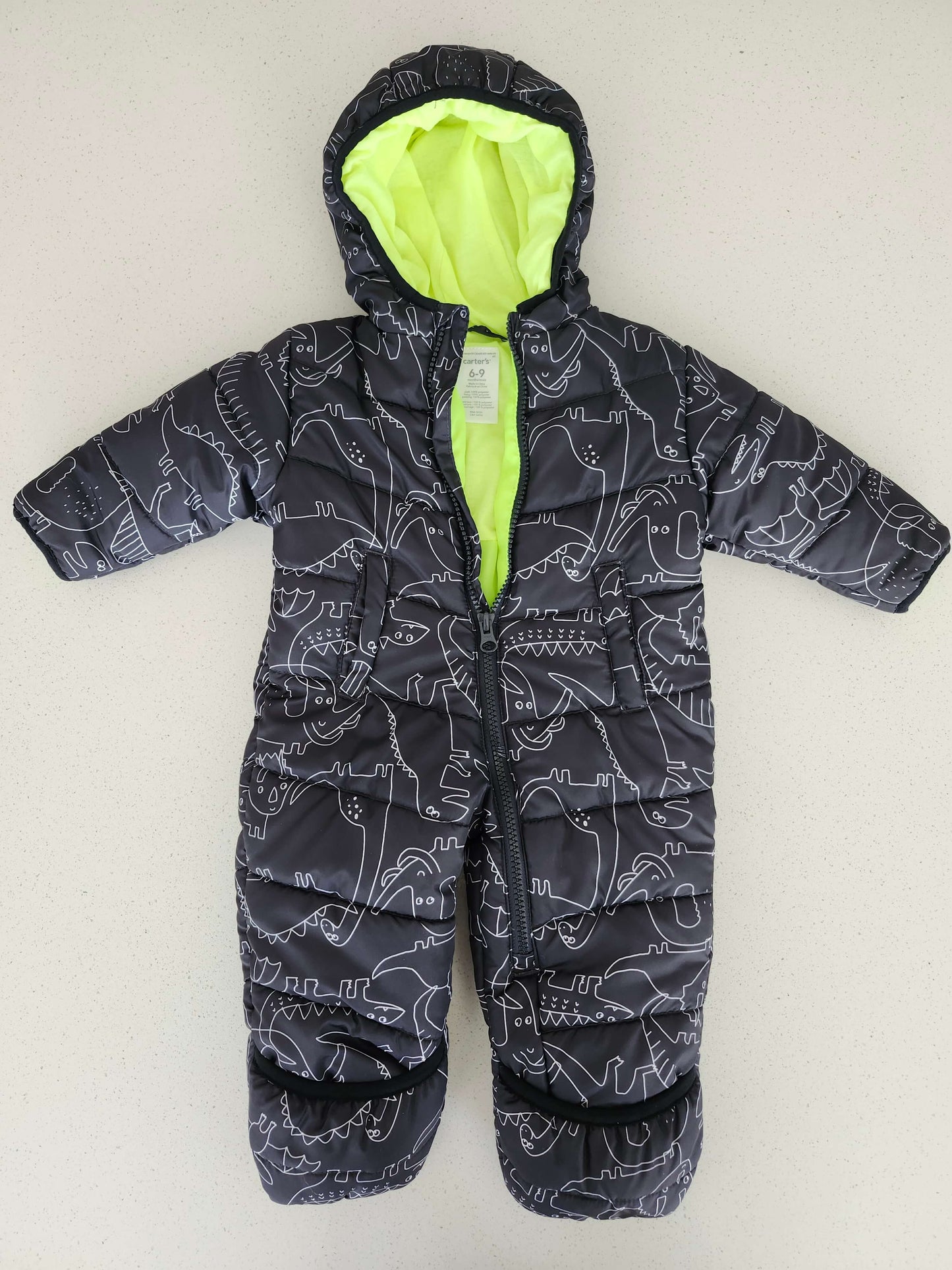 Carter's Snowsuit, Black with animal outlines, EUC, Kids 9 Month (6-9M)