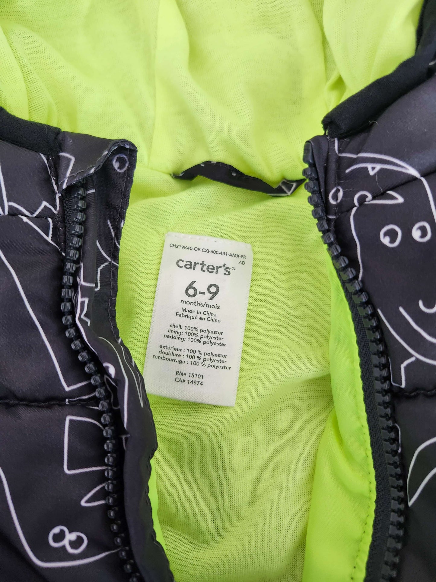 Carter's Snowsuit, Black with animal outlines, EUC, Kids 9 Month (6-9M)
