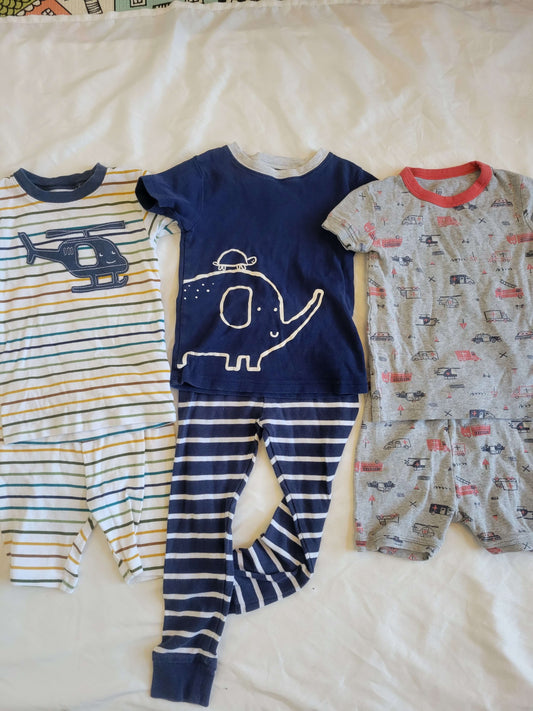 3 Pj Sets (3T) - Elephant, Emergency Vehicles & Helicopters, Kids 3T