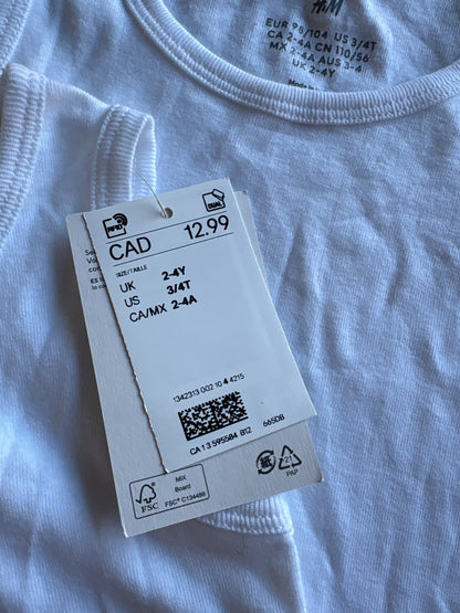 New With Tags: 3 piece white tanks, Kids 3T